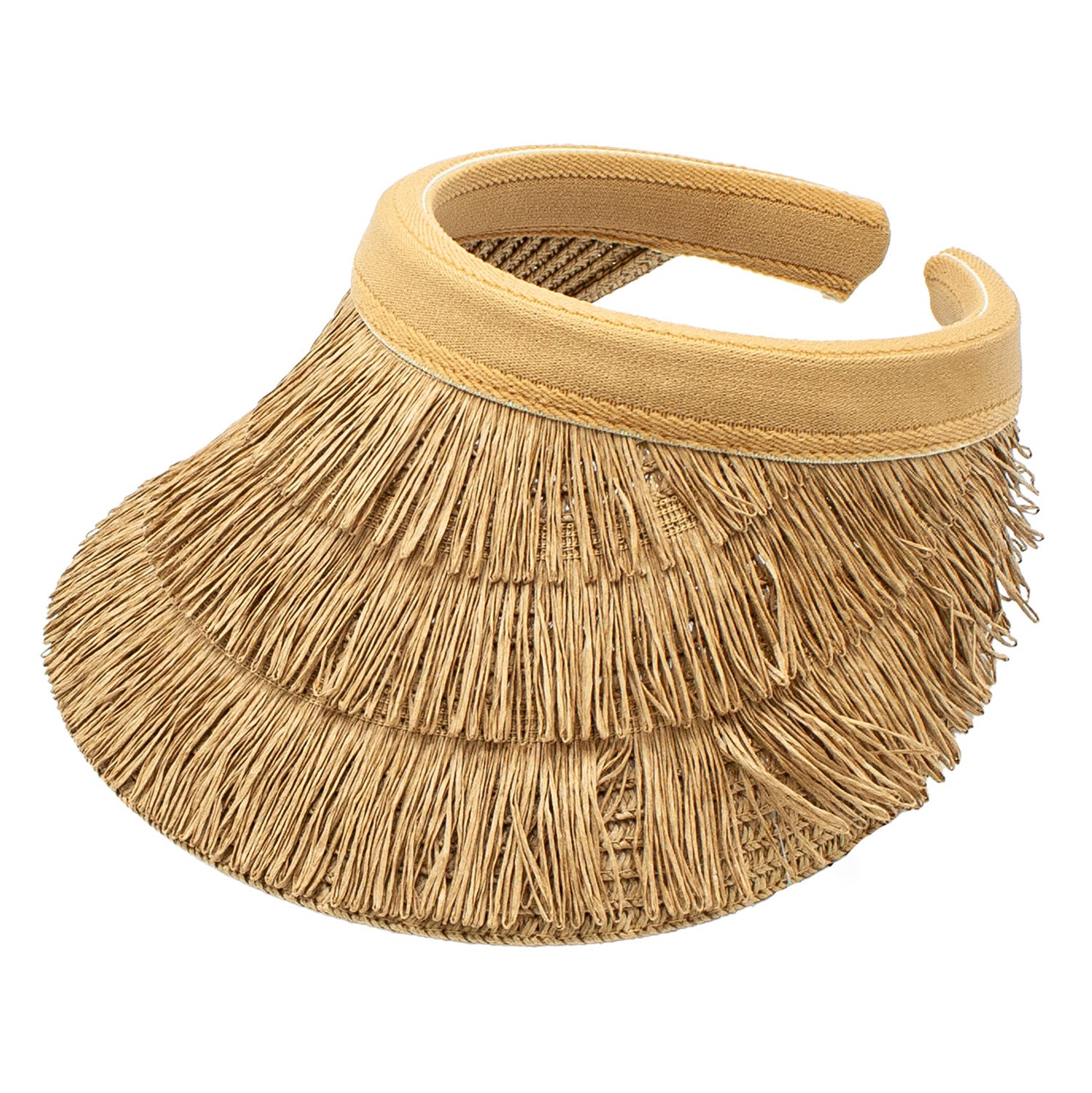 Paradise Straw Natural Palm Fringed Sun Visor Hat Doba Default
